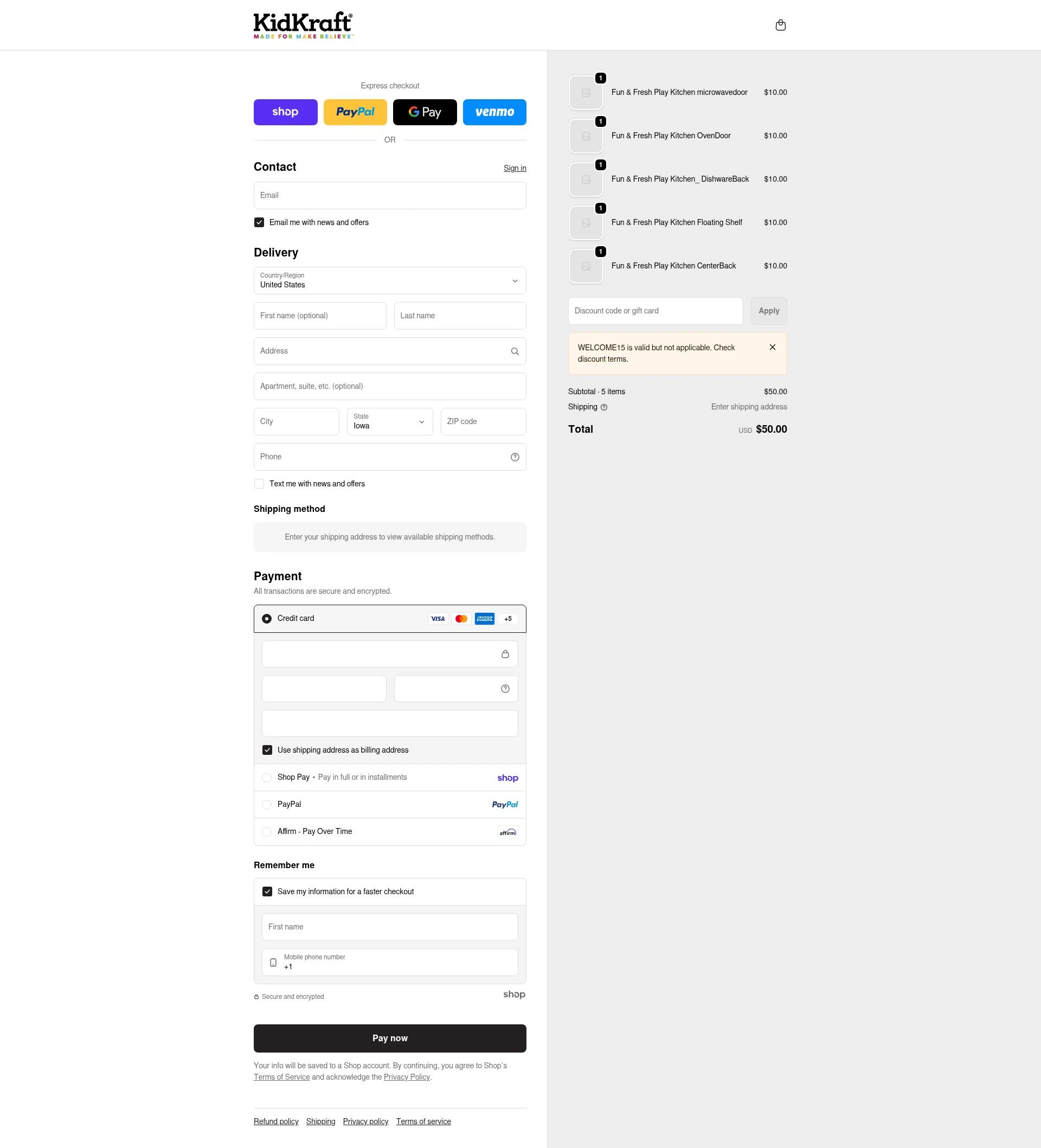 KidKraft checkout page showing KidKraft coupon code box | Screenshot taken by SimplyCodes community member on Jan 23, 2026