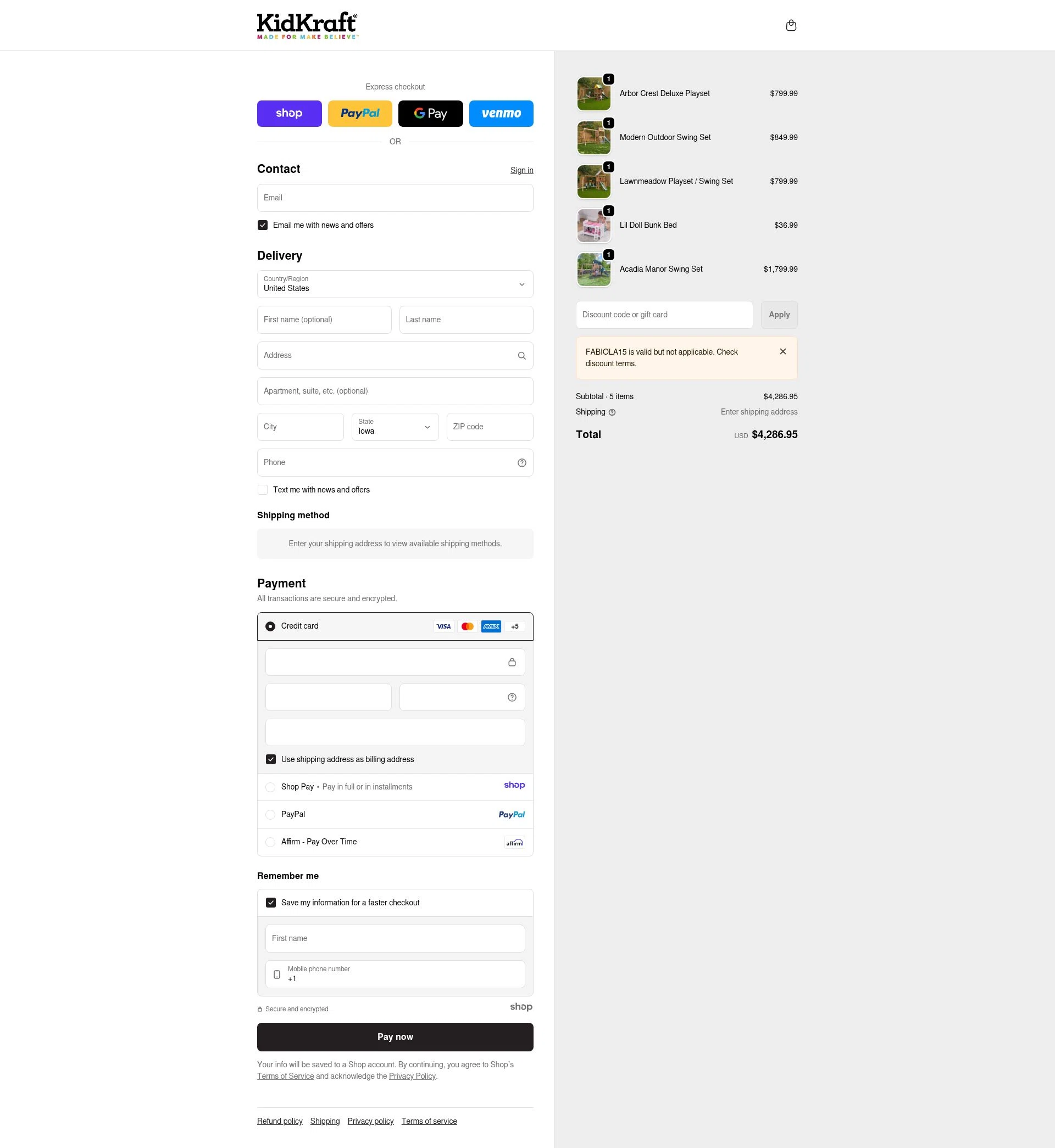 KidKraft checkout page showing KidKraft coupon code box | Screenshot taken by SimplyCodes community member on Dec 24, 2025