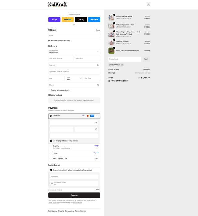 KidKraft checkout page showing KidKraft coupon code box | Screenshot taken by SimplyCodes community member on Sep 21, 2025