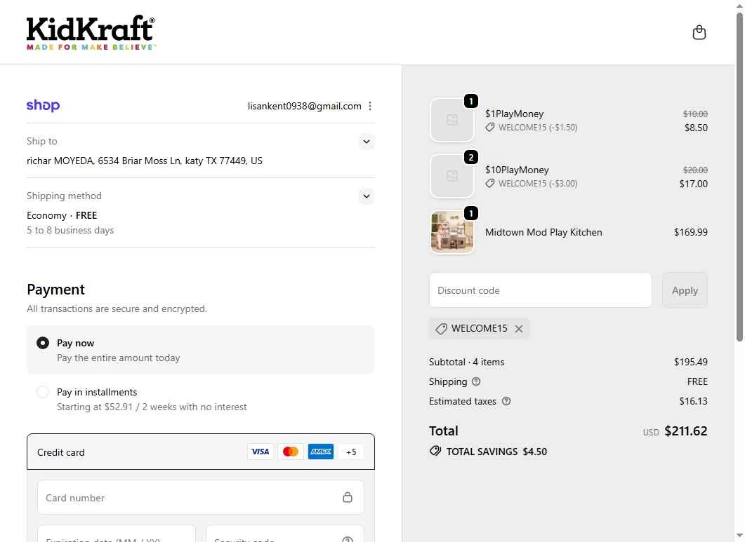 KidKraft checkout page showing KidKraft coupon code box | Screenshot taken by SimplyCodes community member on Dec 2, 2025