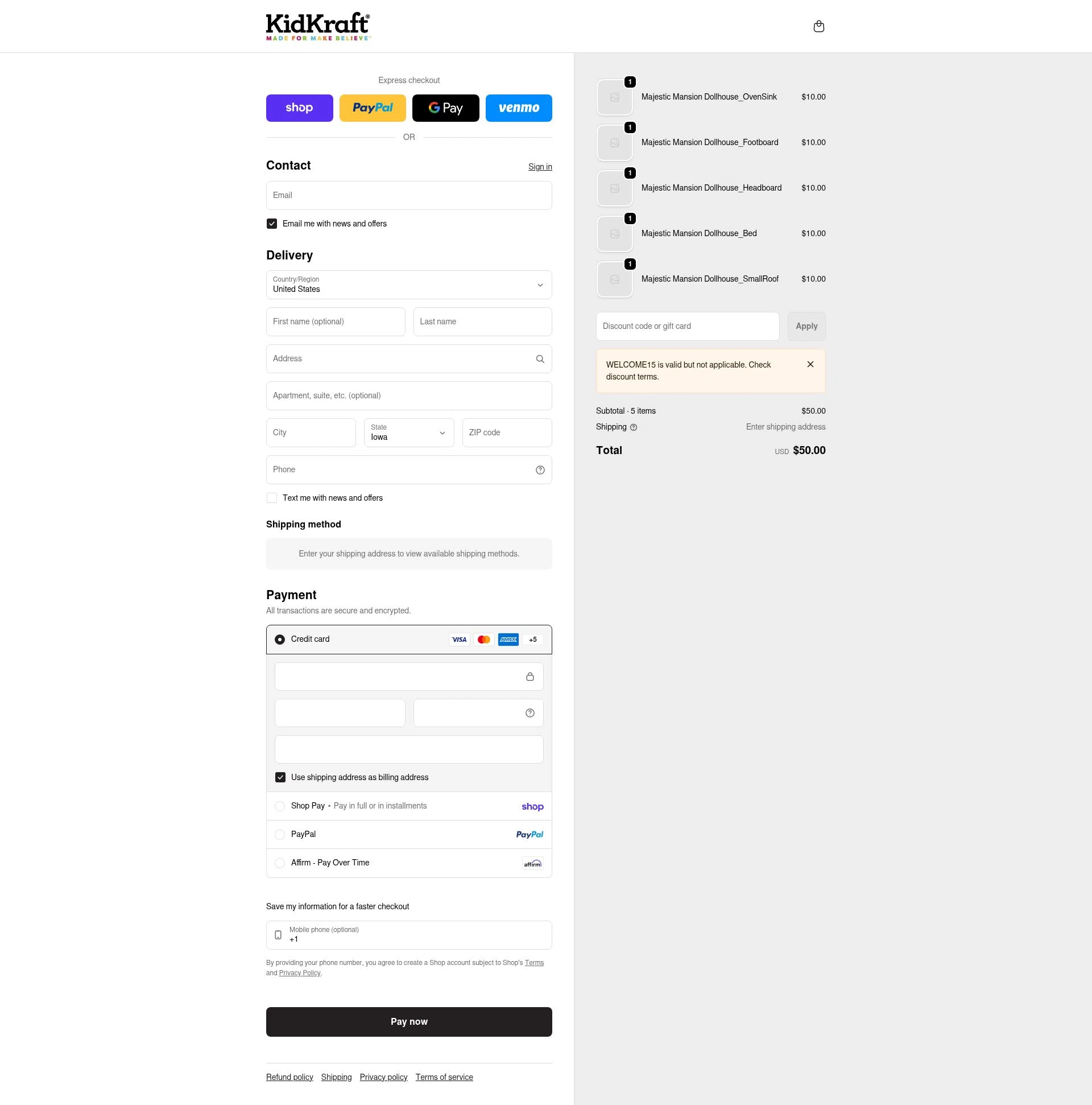 KidKraft checkout page showing KidKraft coupon code box | Screenshot taken by SimplyCodes community member on Feb 18, 2026