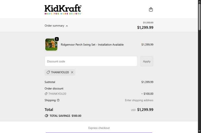 KidKraft checkout page showing KidKraft coupon code box | Screenshot taken by SimplyCodes community member on Sep 27, 2025