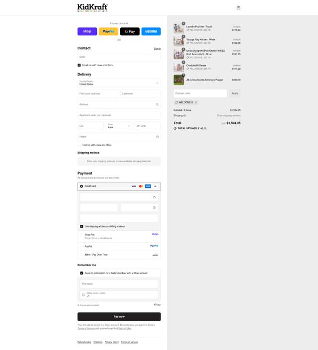 KidKraft checkout page showing KidKraft coupon code box | Screenshot taken by SimplyCodes community member on Sep 17, 2025