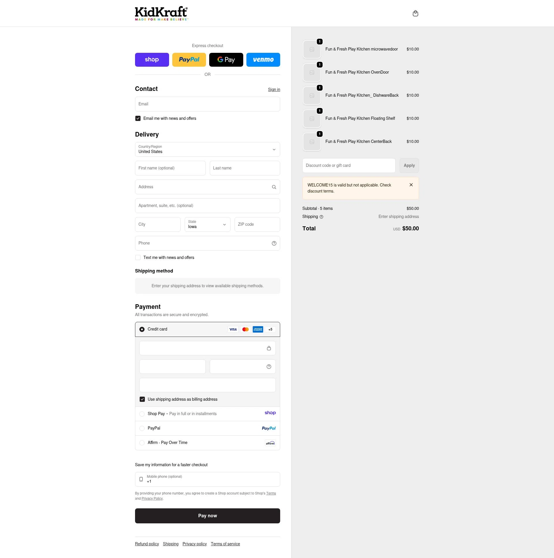KidKraft checkout page showing KidKraft coupon code box | Screenshot taken by SimplyCodes community member on Jan 18, 2026