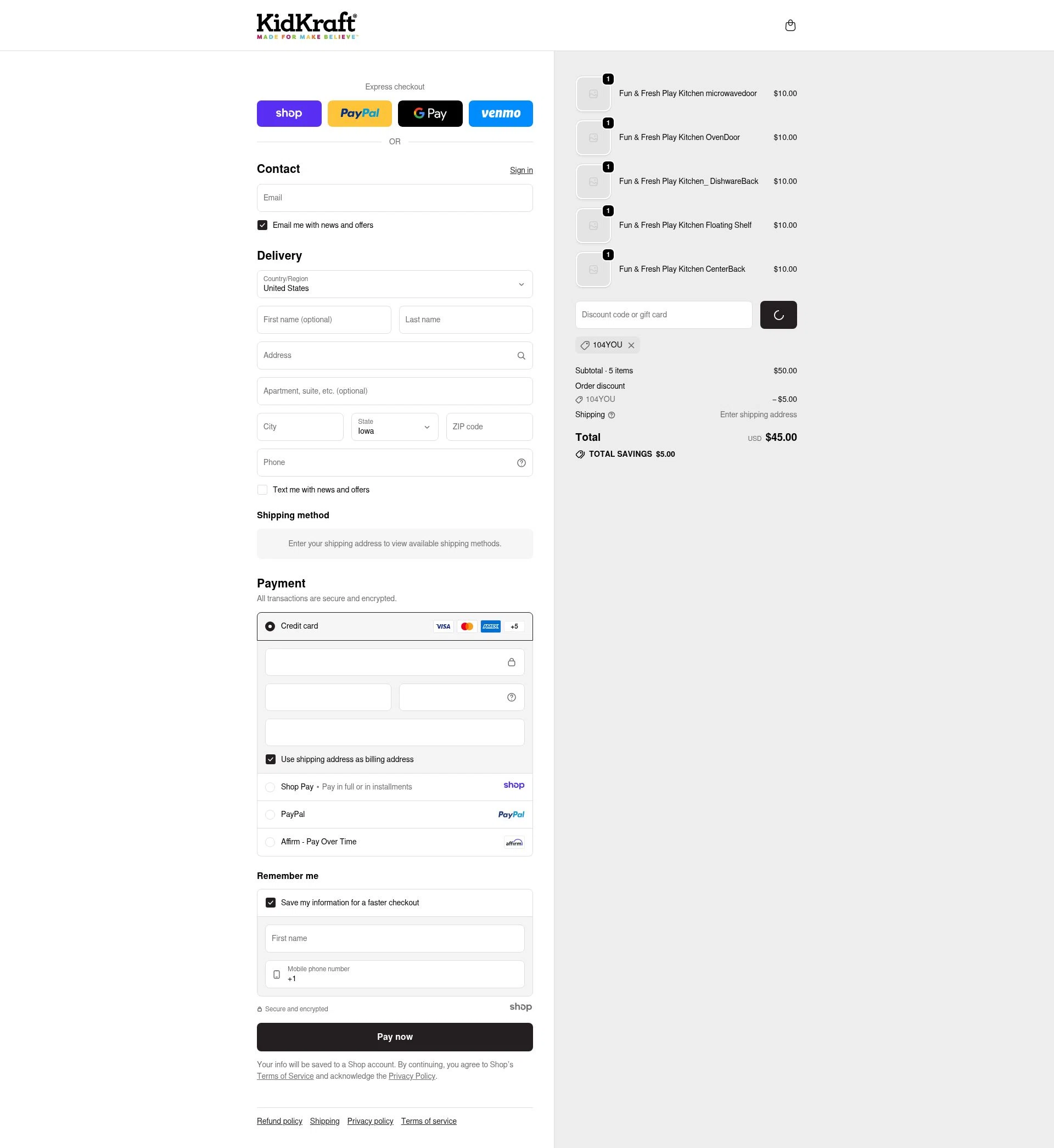 KidKraft checkout page showing KidKraft coupon code box | Screenshot taken by SimplyCodes community member on Dec 28, 2025
