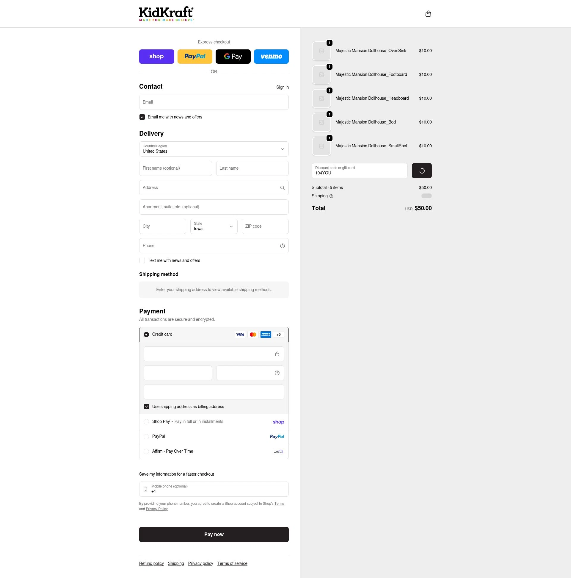 KidKraft checkout page showing KidKraft coupon code box | Screenshot taken by SimplyCodes community member on Feb 1, 2026