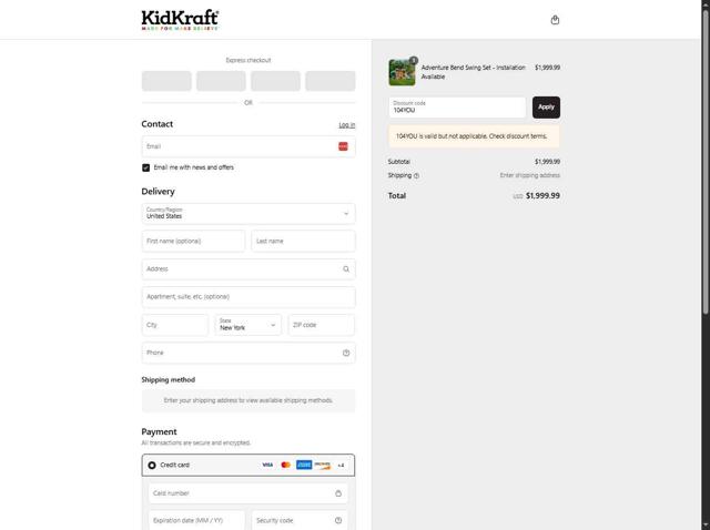 KidKraft checkout page showing KidKraft coupon code box | Screenshot taken by SimplyCodes community member on Sep 1, 2025