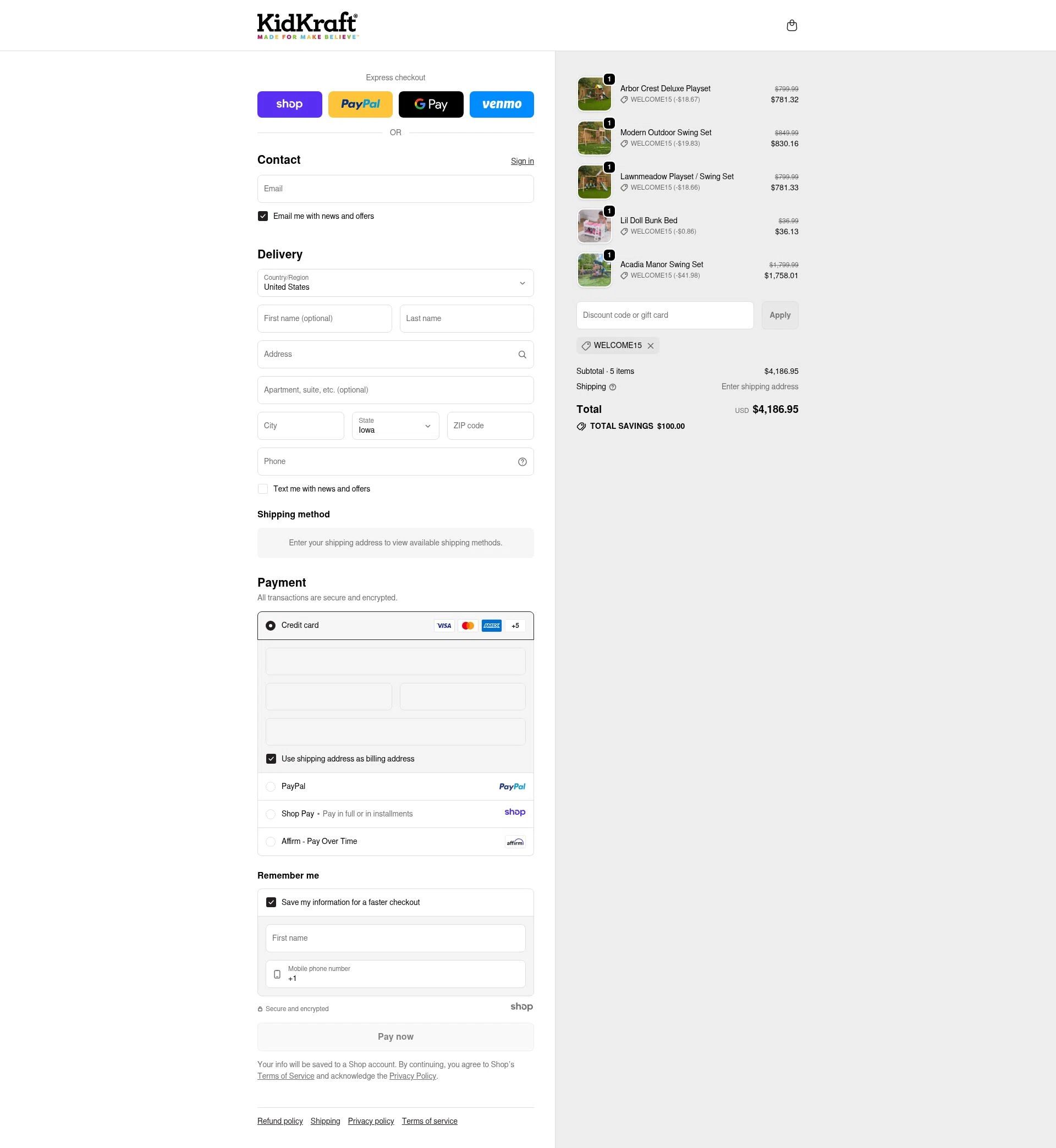 KidKraft checkout page showing KidKraft coupon code box | Screenshot taken by SimplyCodes community member on Dec 15, 2025