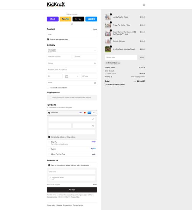 KidKraft checkout page showing KidKraft coupon code box | Screenshot taken by SimplyCodes community member on Sep 21, 2025
