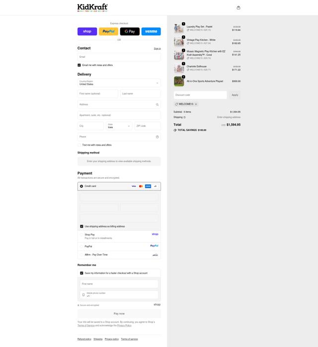 KidKraft checkout page showing KidKraft coupon code box | Screenshot taken by SimplyCodes community member on Sep 25, 2025