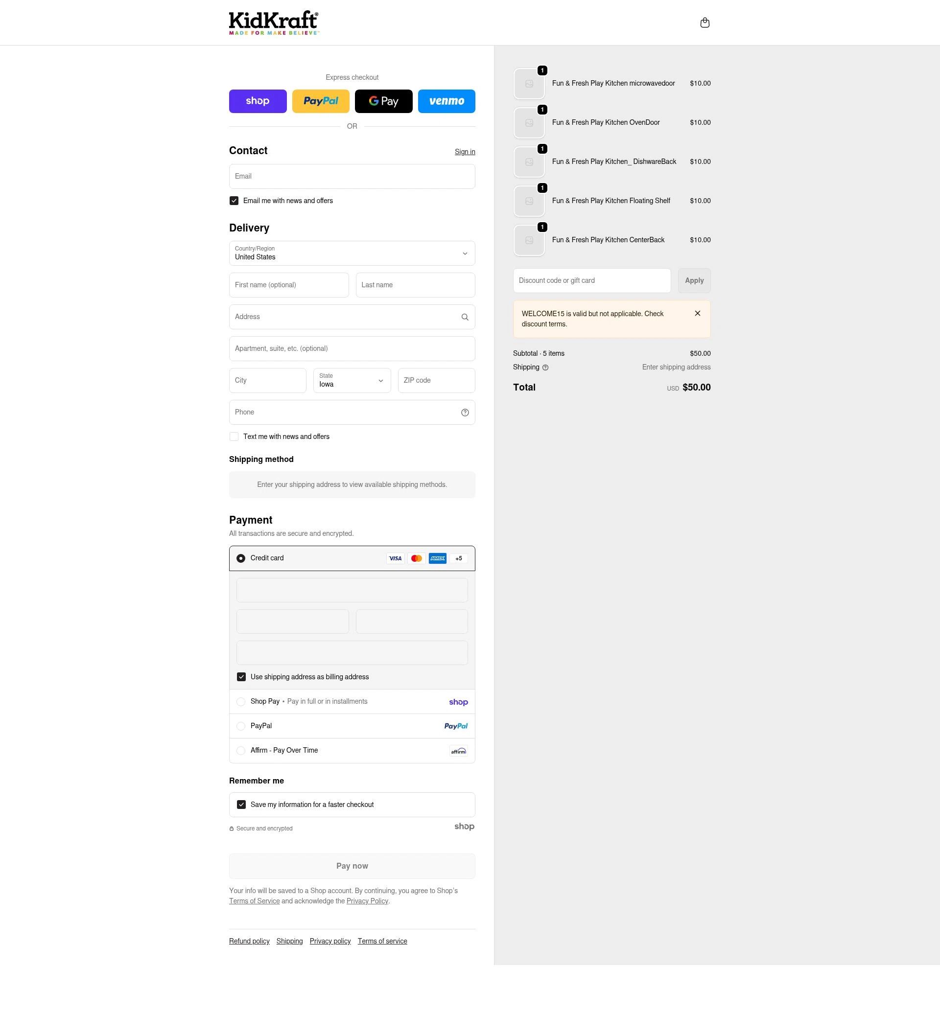 KidKraft checkout page showing KidKraft coupon code box | Screenshot taken by SimplyCodes community member on Jan 27, 2026