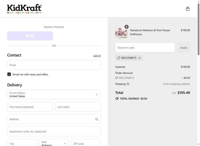 KidKraft checkout page showing KidKraft coupon code box | Screenshot taken by SimplyCodes community member on Sep 1, 2025