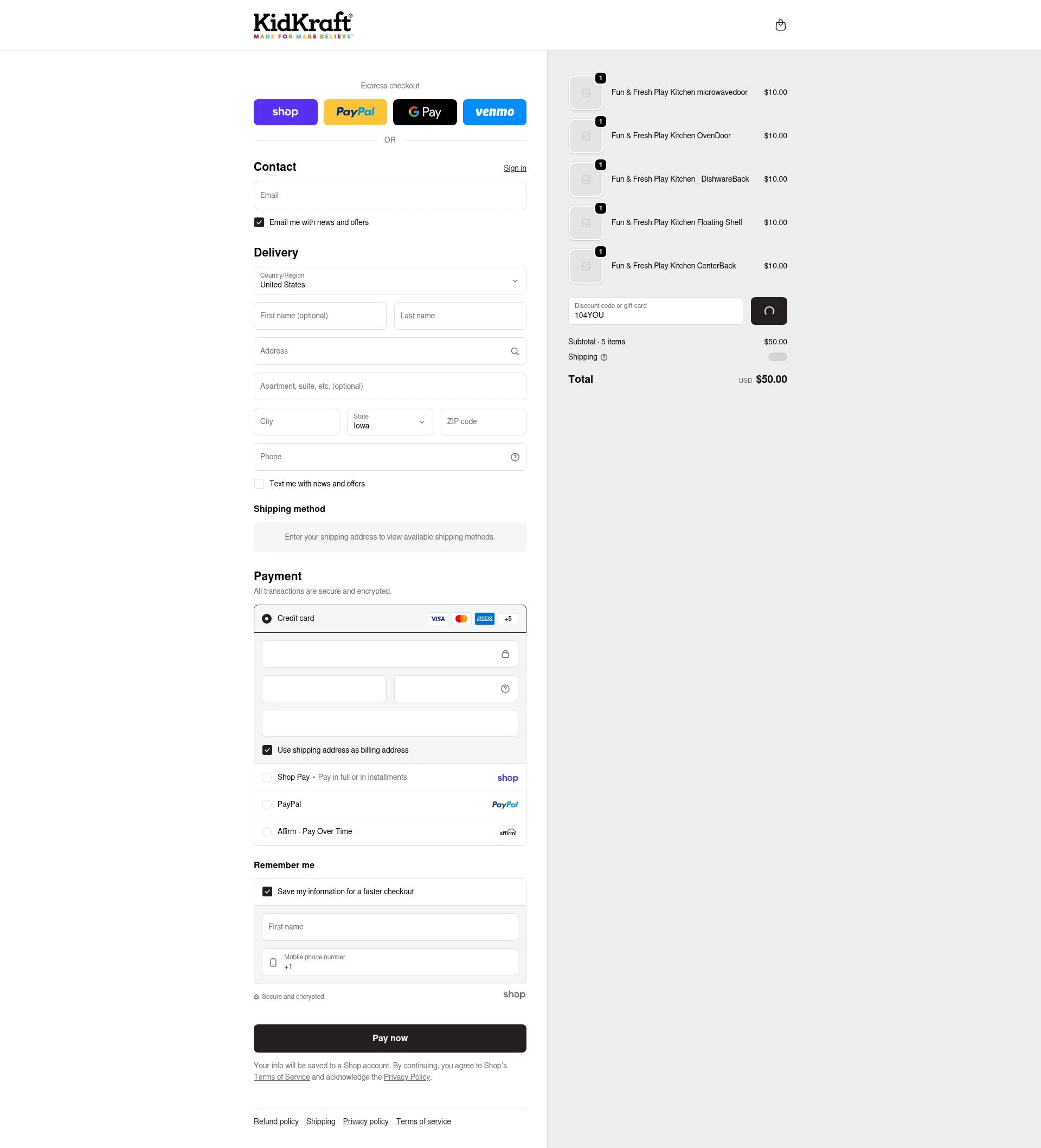 KidKraft checkout page showing KidKraft coupon code box | Screenshot taken by SimplyCodes community member on Jan 23, 2026