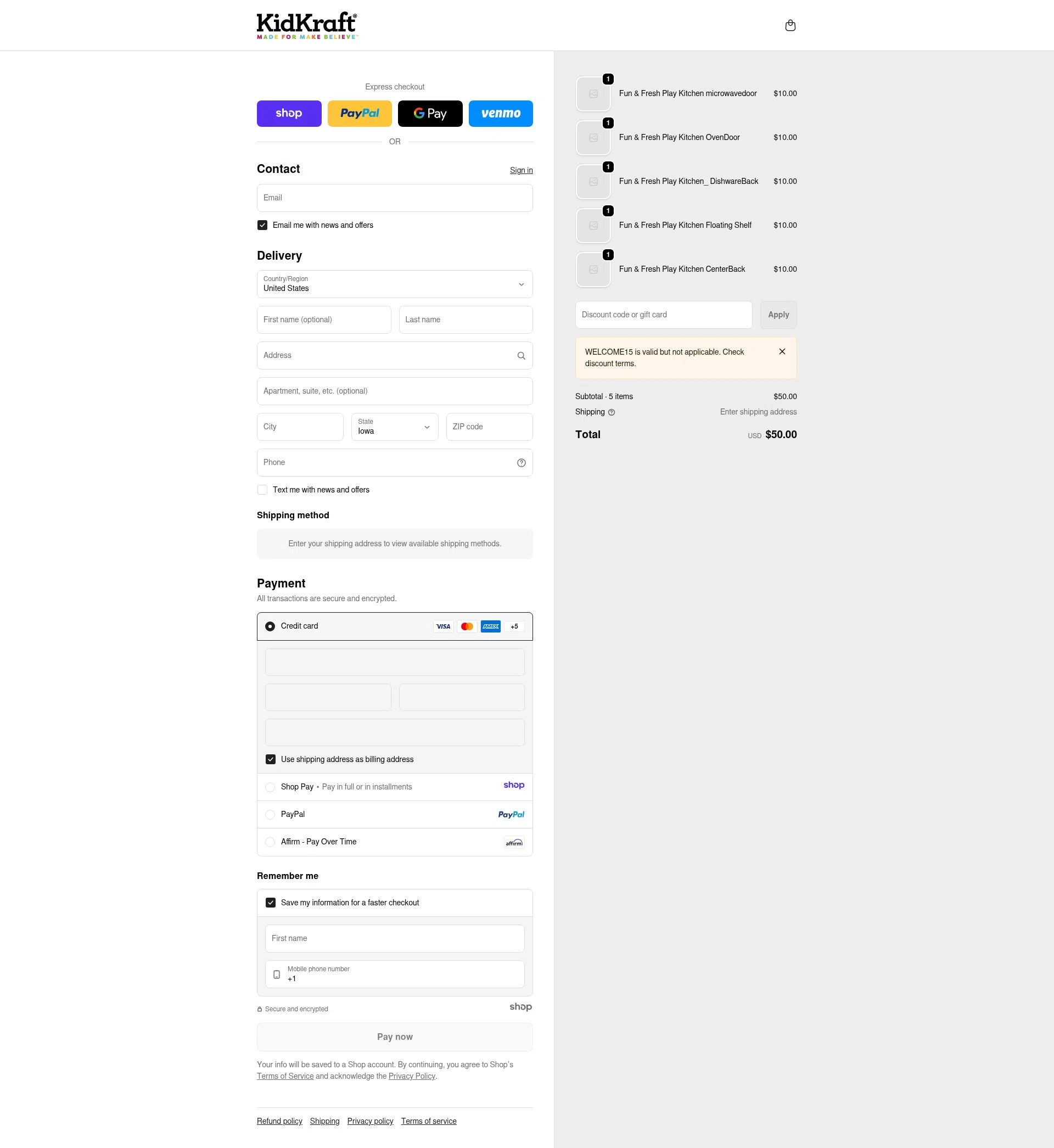 KidKraft checkout page showing KidKraft coupon code box | Screenshot taken by SimplyCodes community member on Jan 2, 2026