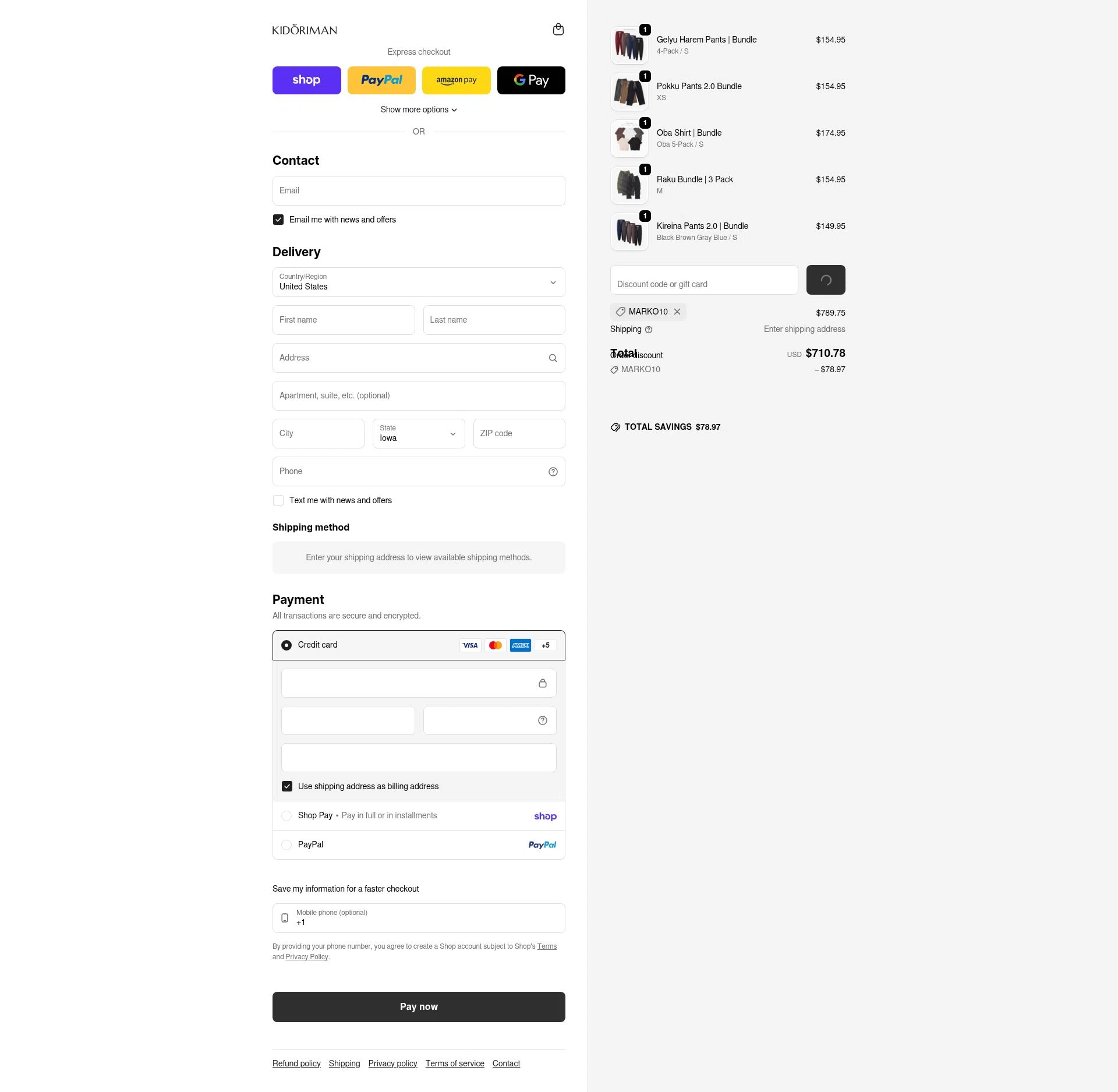 Kidoriman checkout page showing Kidoriman discount code box | Screenshot taken by SimplyCodes community member on Feb 20, 2026