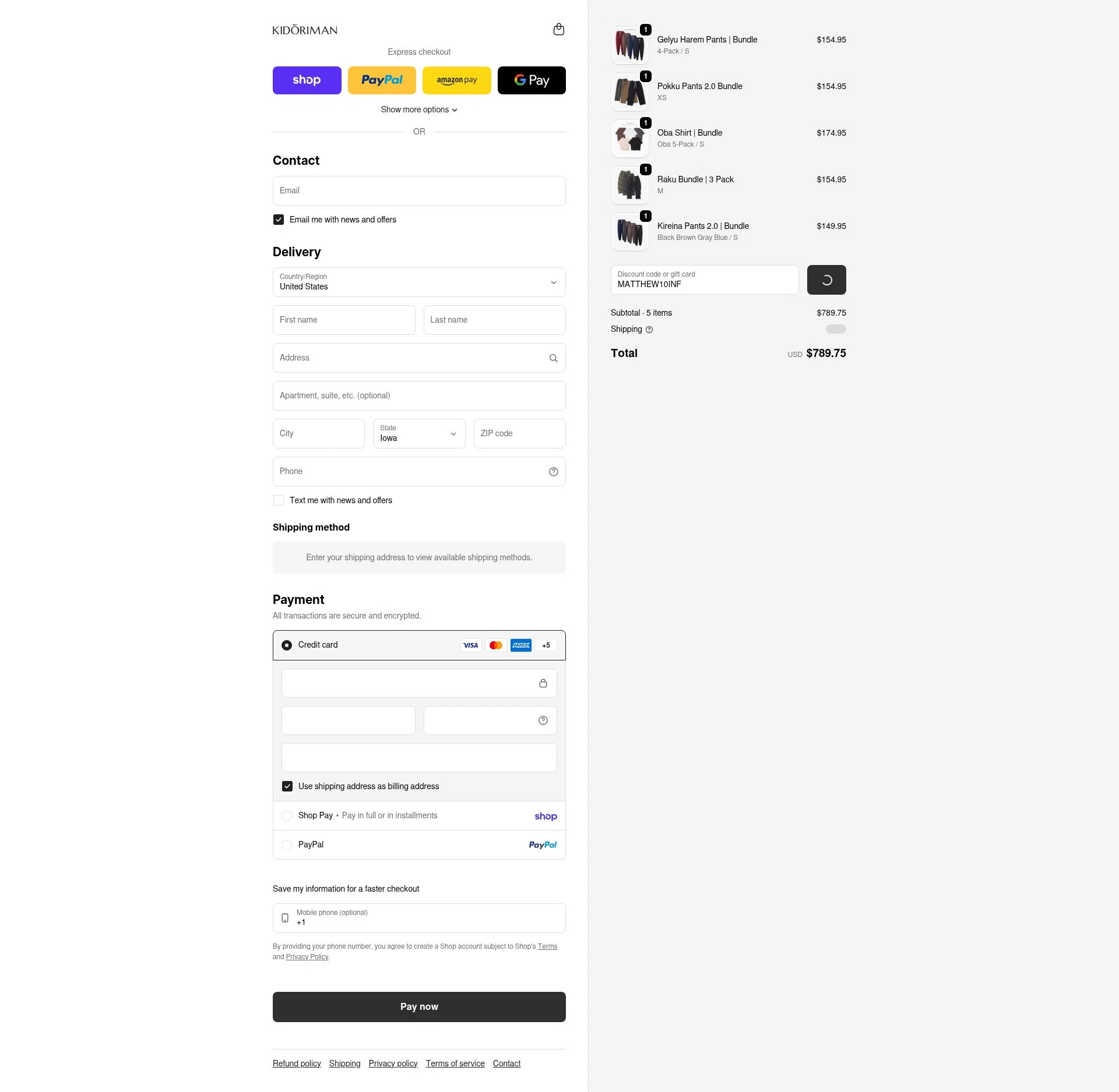 Kidoriman checkout page showing Kidoriman discount code box | Screenshot taken by SimplyCodes community member on Feb 20, 2026