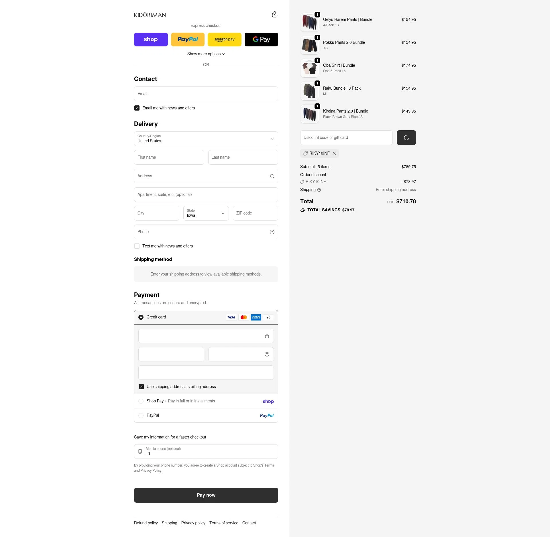 Kidoriman checkout page showing Kidoriman discount code box | Screenshot taken by SimplyCodes community member on Feb 20, 2026