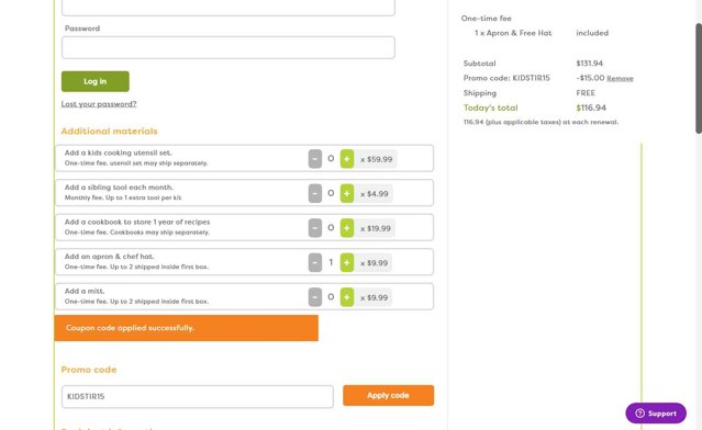 Kidstir checkout page showing Kidstir promo code box | Screenshot taken by SimplyCodes community member on Jun 26, 2025