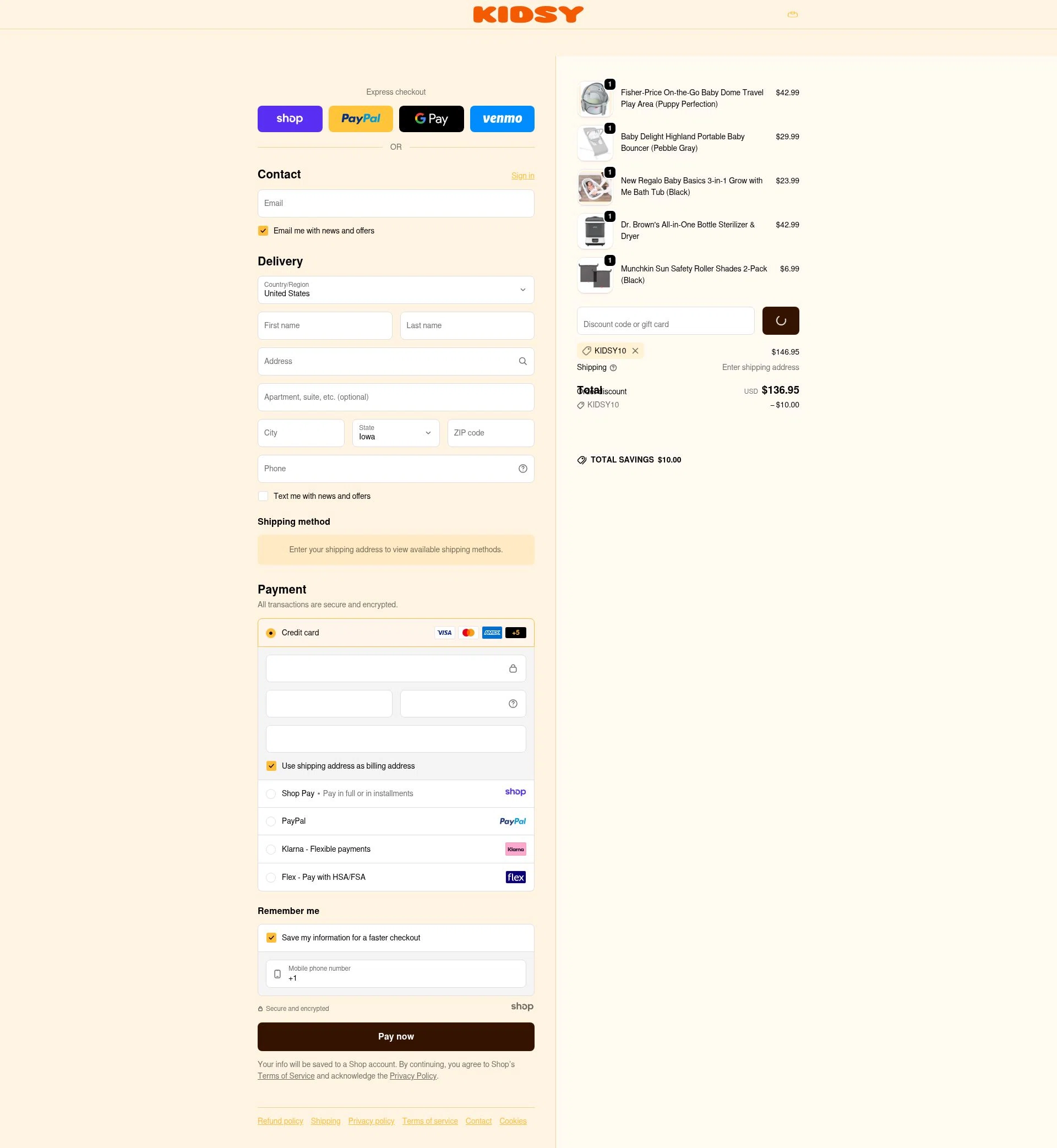 Kidsy checkout page showing Kidsy discount code box | Screenshot taken by SimplyCodes community member on Dec 30, 2025