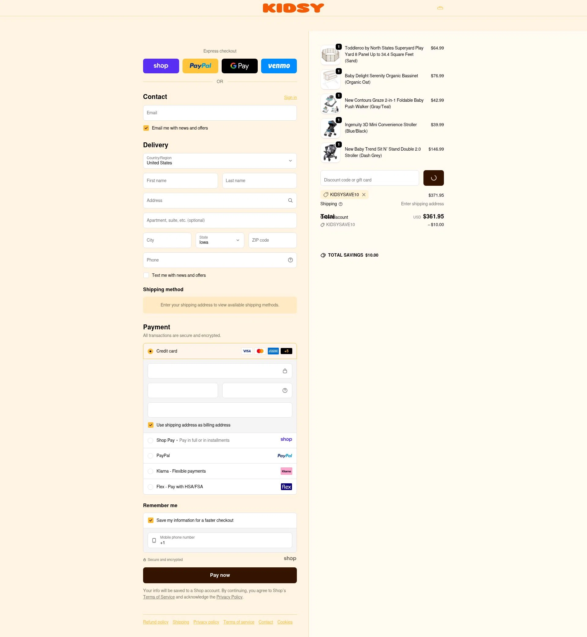 Kidsy checkout page showing Kidsy discount code box | Screenshot taken by SimplyCodes community member on Dec 20, 2025