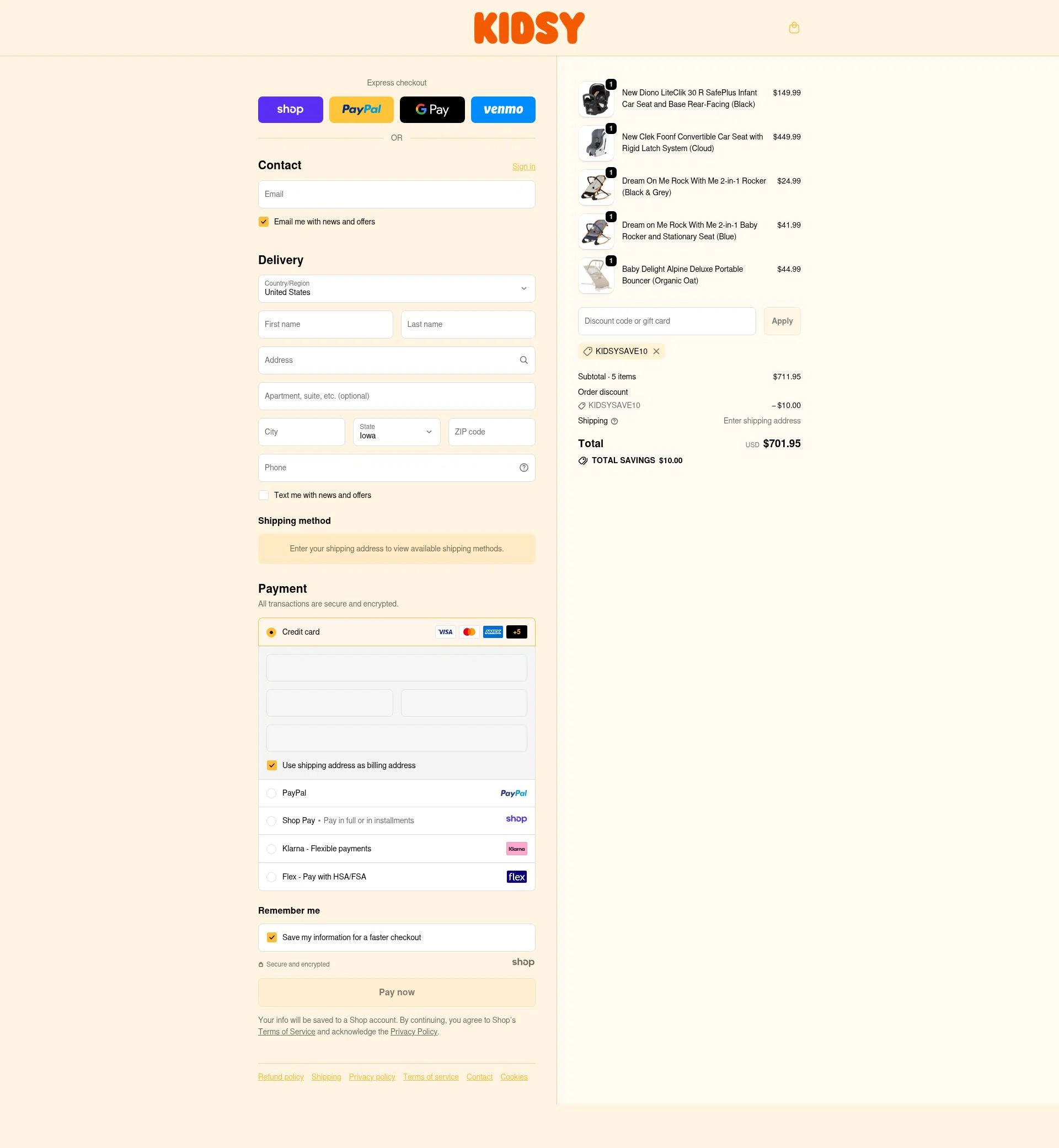 Kidsy checkout page showing Kidsy discount code box | Screenshot taken by SimplyCodes community member on Dec 13, 2025