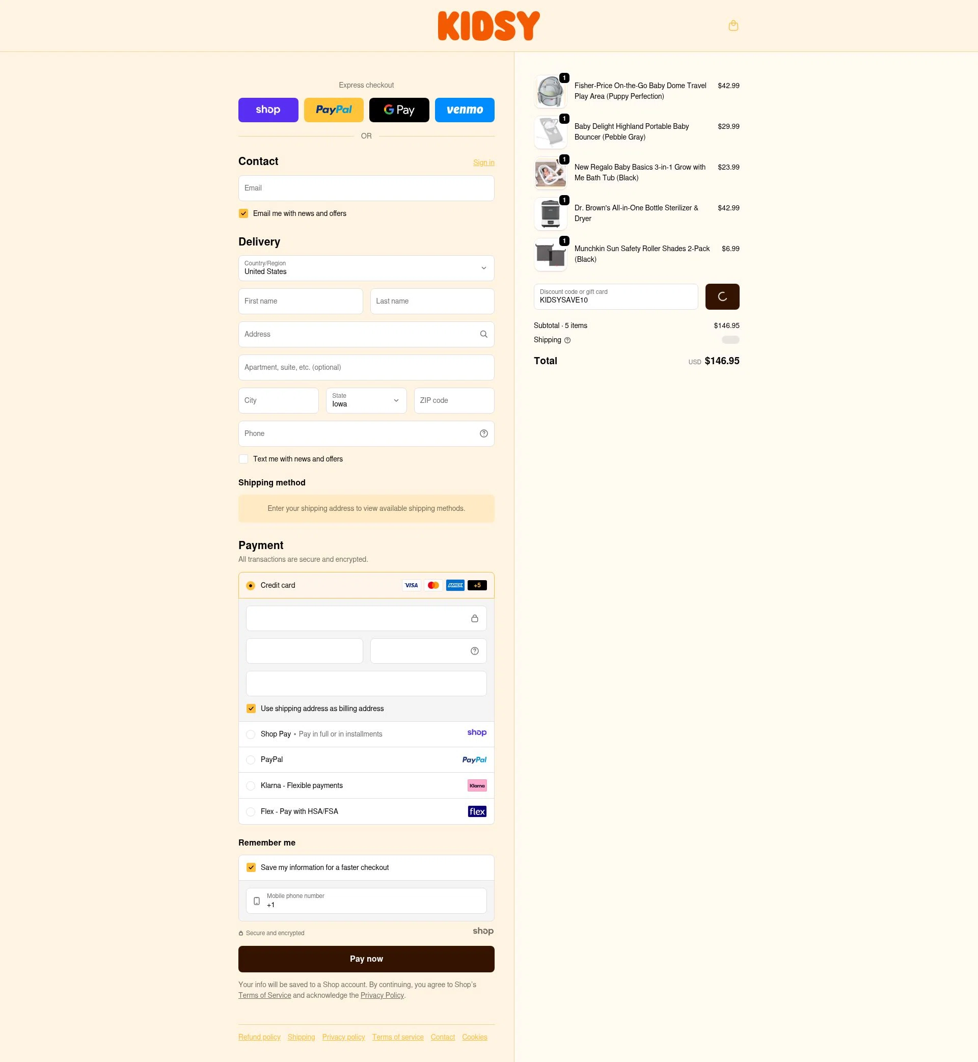 Kidsy checkout page showing Kidsy discount code box | Screenshot taken by SimplyCodes community member on Jan 4, 2026