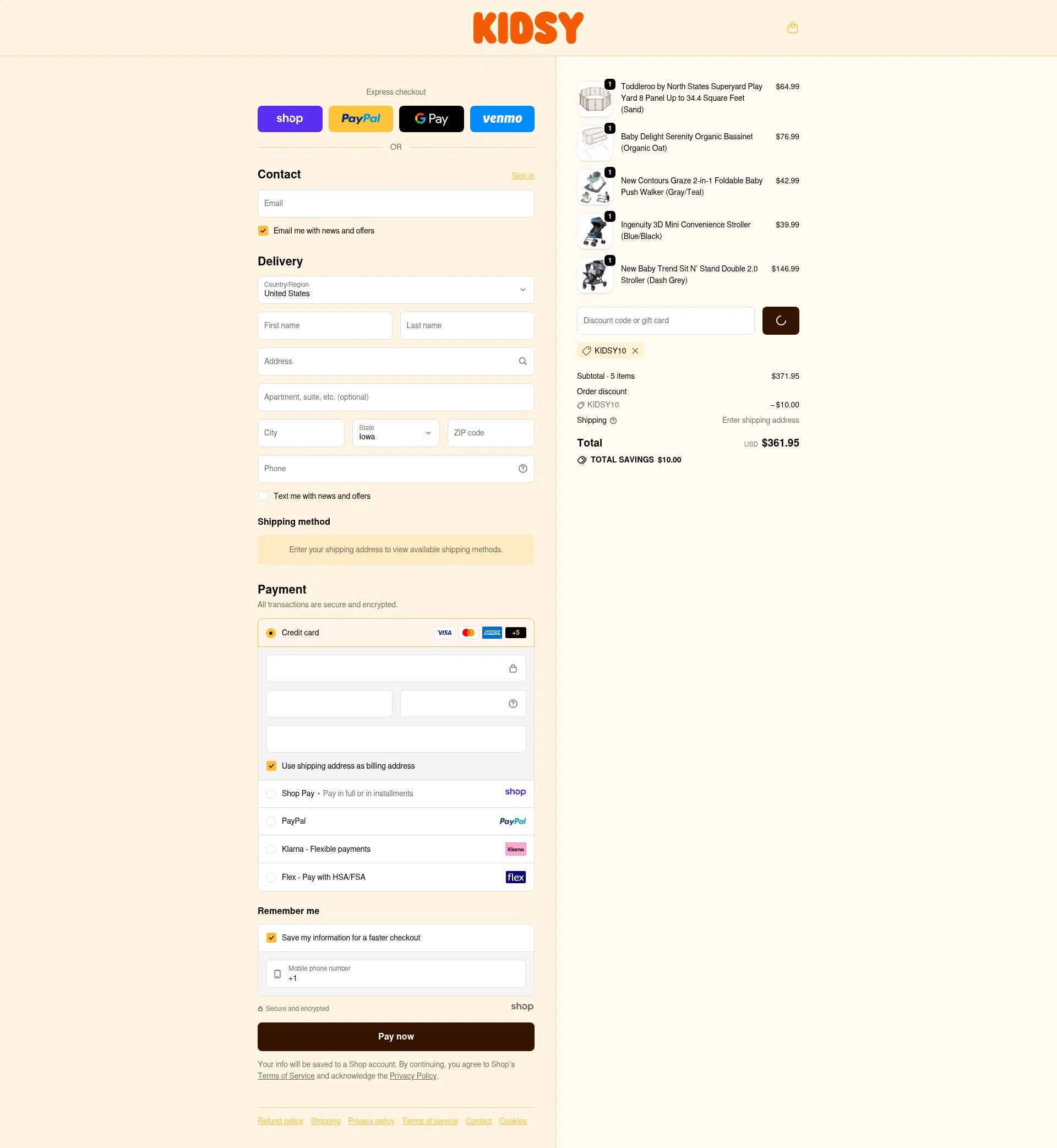 Kidsy checkout page showing Kidsy discount code box | Screenshot taken by SimplyCodes community member on Dec 20, 2025