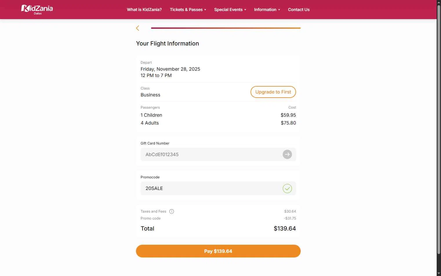 KidZania checkout page showing KidZania promo code box | Screenshot taken by SimplyCodes community member on Nov 10, 2025