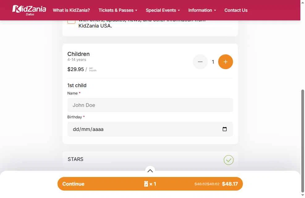 KidZania checkout page showing KidZania promo code box | Screenshot taken by SimplyCodes community member on Oct 27, 2025