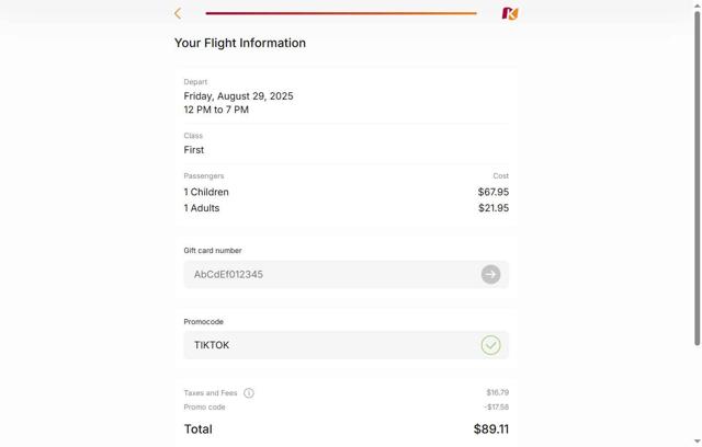 KidZania checkout page showing KidZania promo code box | Screenshot taken by SimplyCodes community member on Aug 26, 2025