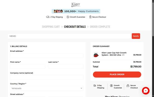 Kiierr checkout page showing Kiierr coupon code box | Screenshot taken by SimplyCodes community member on Aug 28, 2025