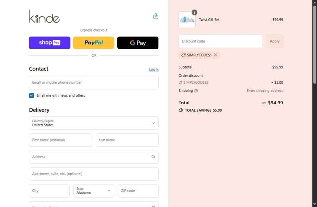 Kiinde checkout page showing Kiinde discount code box | Screenshot taken by SimplyCodes community member on Jul 17, 2025