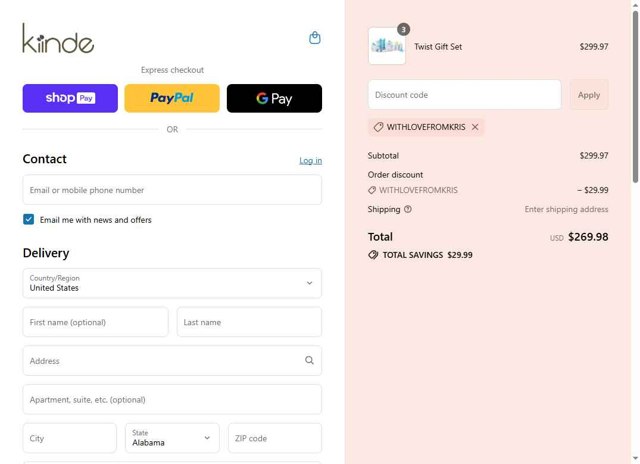 Kiinde checkout page showing Kiinde discount code box | Screenshot taken by SimplyCodes community member on Aug 5, 2025