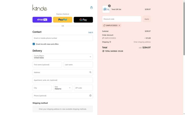 Kiinde checkout page showing Kiinde discount code box | Screenshot taken by SimplyCodes community member on Jul 17, 2025
