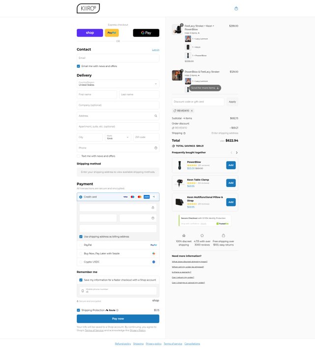 Kiiro0 checkout page showing Kiiro0 promo code box | Screenshot taken by SimplyCodes community member on Aug 31, 2025