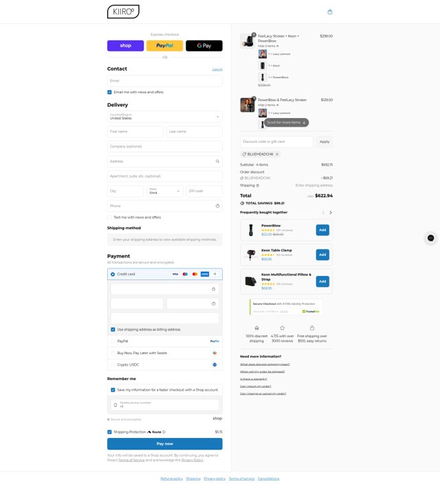 Kiiro0 checkout page showing Kiiro0 promo code box | Screenshot taken by SimplyCodes community member on Aug 31, 2025