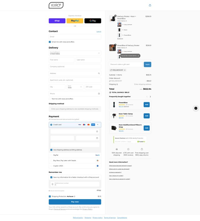 Kiiro0 checkout page showing Kiiro0 promo code box | Screenshot taken by SimplyCodes community member on Aug 31, 2025
