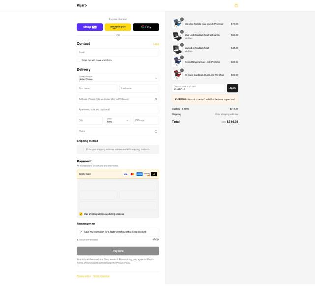 Kijaro checkout page showing Kijaro coupon code box | Screenshot taken by SimplyCodes community member on Aug 16, 2025