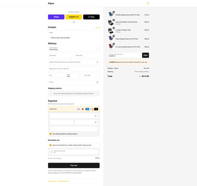 Kijaro checkout page showing Kijaro coupon code box | Screenshot taken by SimplyCodes community member on Sep 3, 2025