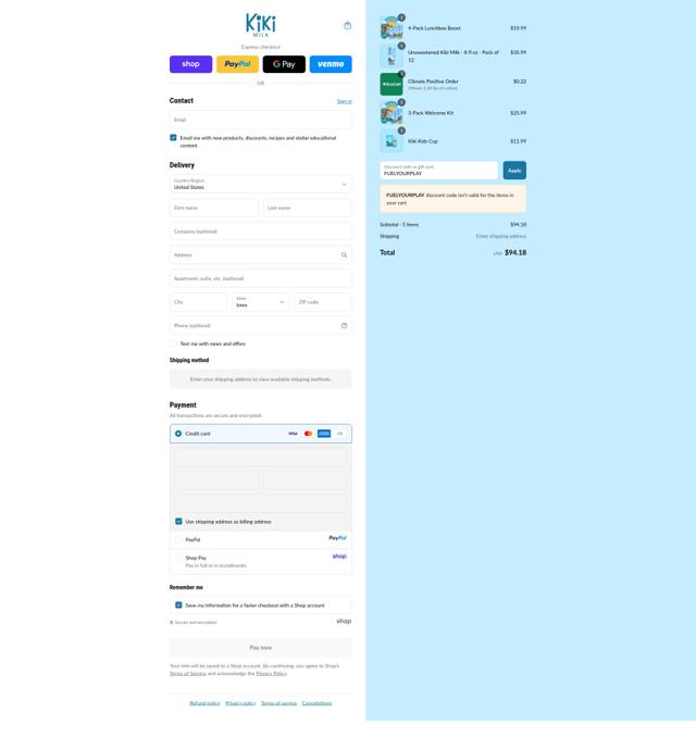 Kiki Milk checkout page showing Kiki Milk discount code box | Screenshot taken by SimplyCodes community member on Sep 15, 2025