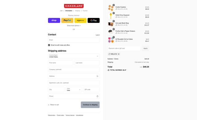 Kikkerland checkout page showing Kikkerland promo code box | Screenshot taken by SimplyCodes community member on Sep 4, 2025