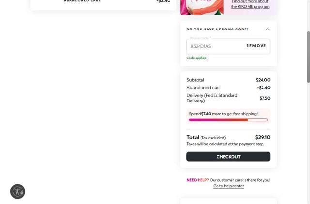 KIKO Milano checkout page showing KIKO Milano promo code box | Screenshot taken by SimplyCodes community member on Aug 17, 2025