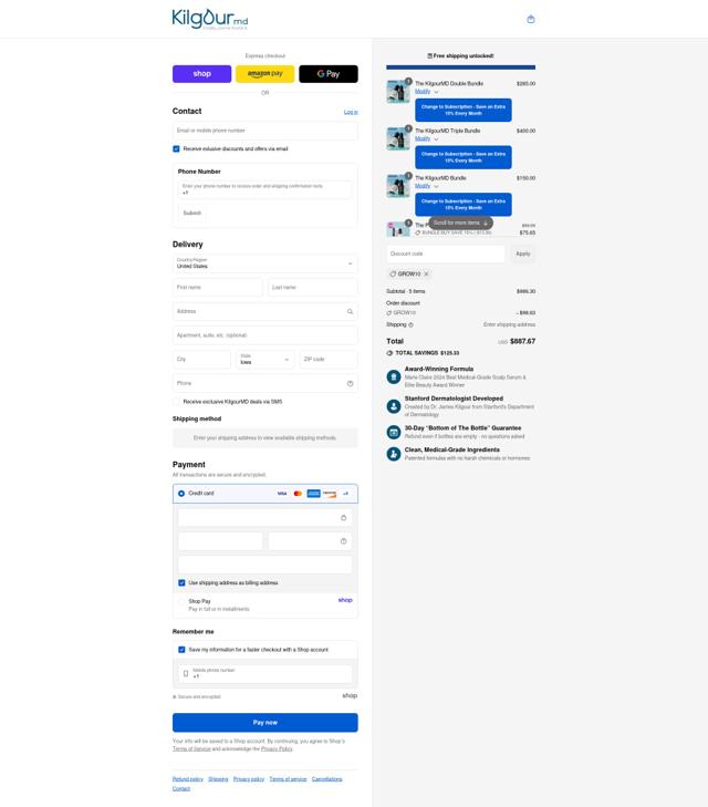 KilgourMD checkout page showing KilgourMD promo code box | Screenshot taken by SimplyCodes community member on Sep 9, 2025