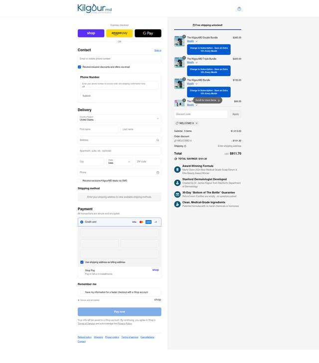 KilgourMD checkout page showing KilgourMD promo code box | Screenshot taken by SimplyCodes community member on Sep 13, 2025