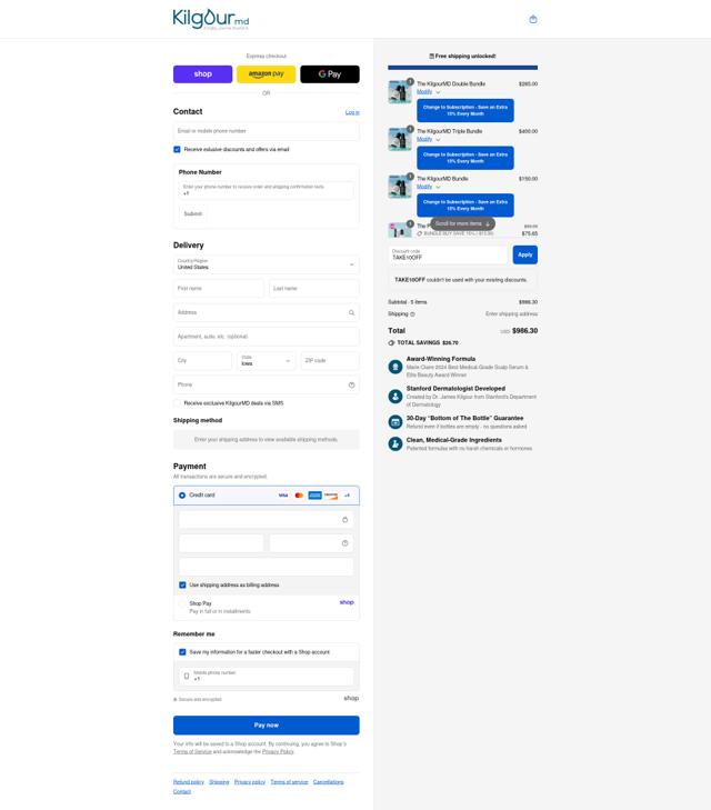 KilgourMD checkout page showing KilgourMD promo code box | Screenshot taken by SimplyCodes community member on Sep 9, 2025