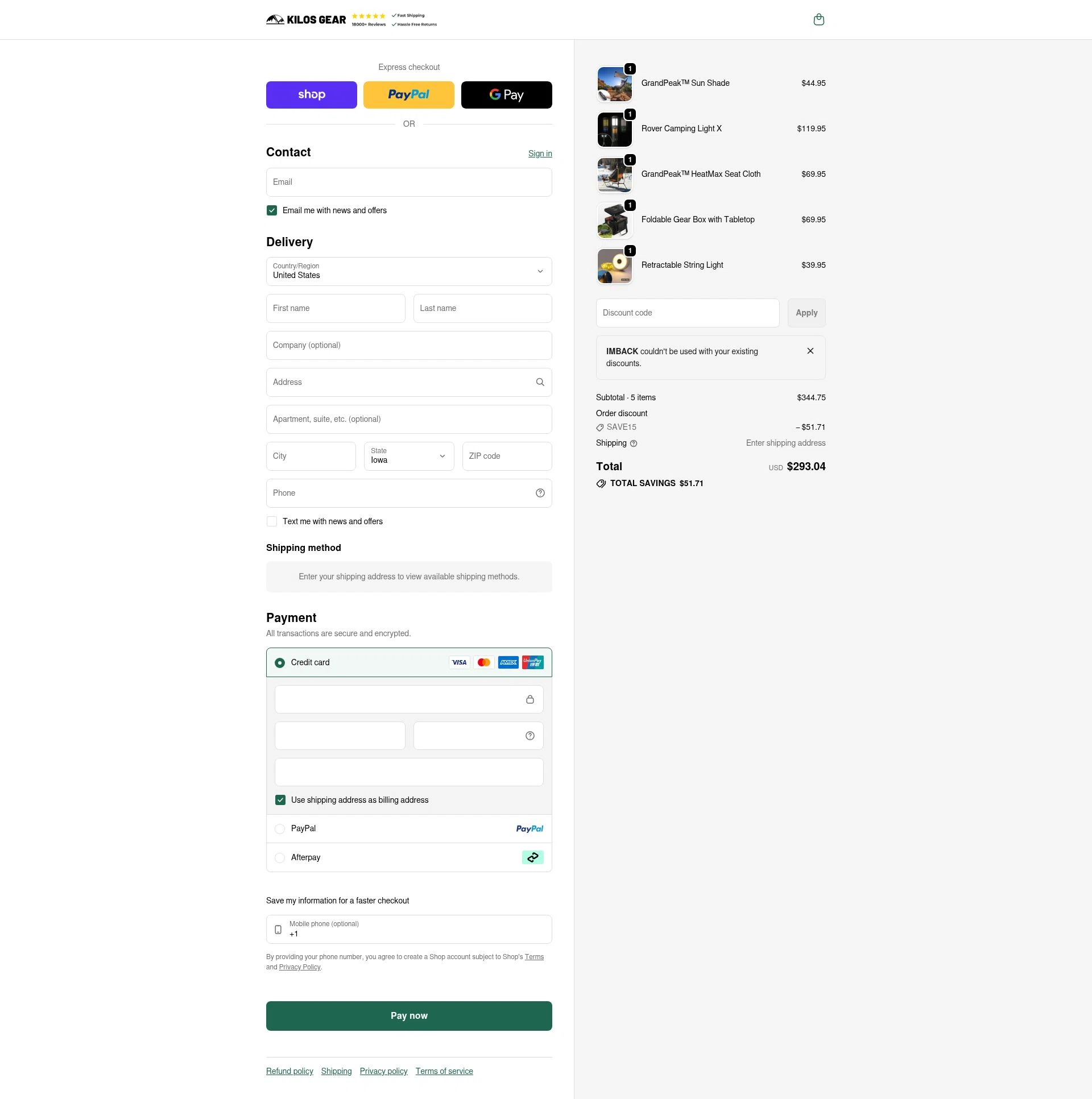 KILOS GEAR checkout page showing KILOS GEAR discount code box | Screenshot taken by SimplyCodes community member on Feb 18, 2026