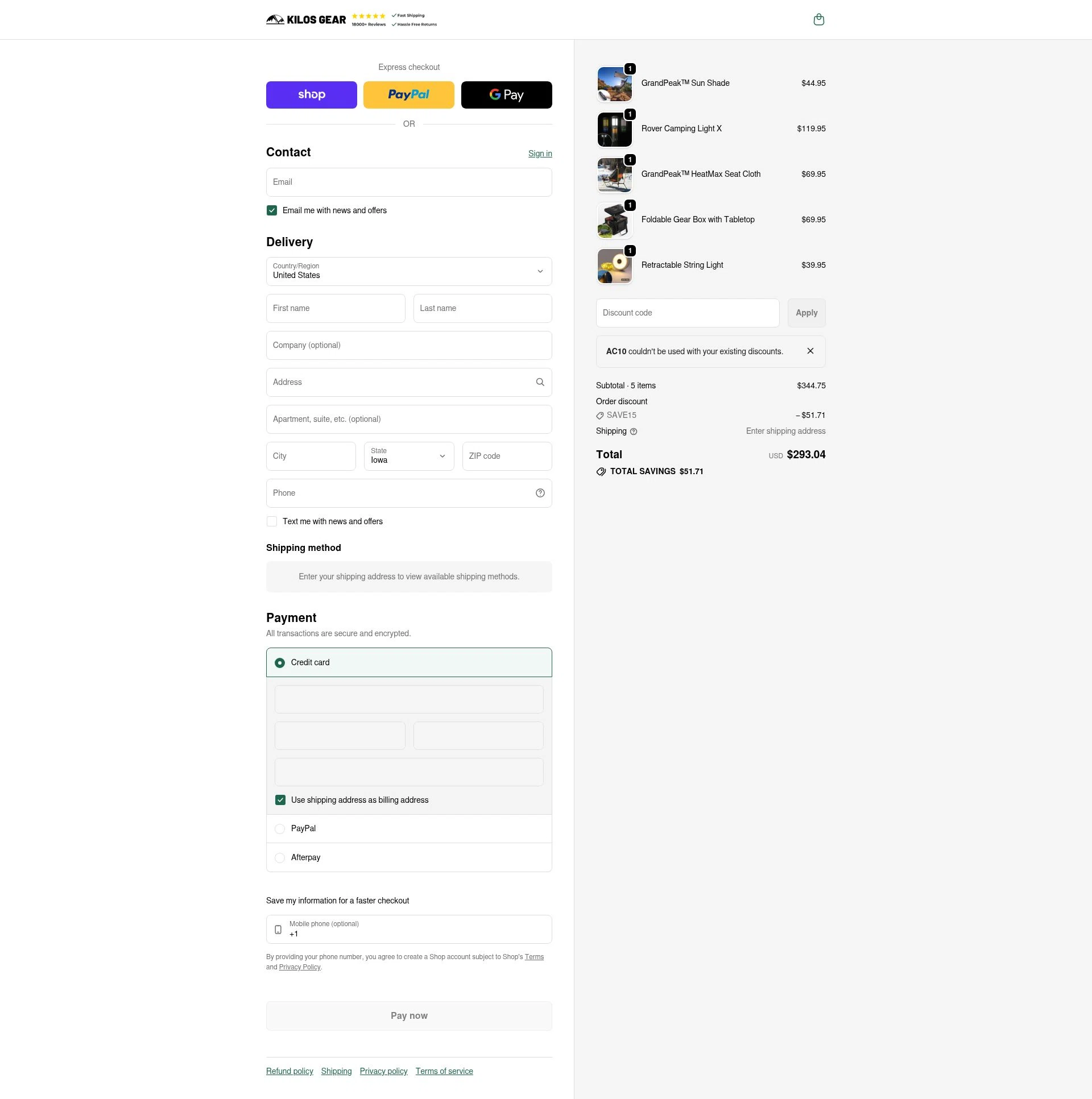 KILOS GEAR checkout page showing KILOS GEAR discount code box | Screenshot taken by SimplyCodes community member on Feb 18, 2026