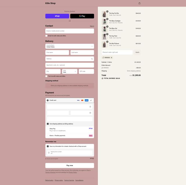 Kilte Collection checkout page showing Kilte Collection promo code box | Screenshot taken by SimplyCodes community member on Sep 11, 2025