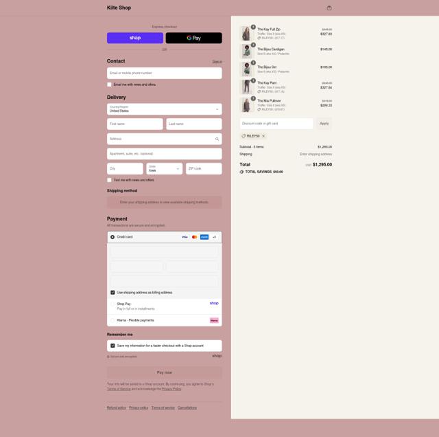 Kilte Collection checkout page showing Kilte Collection promo code box | Screenshot taken by SimplyCodes community member on Sep 11, 2025
