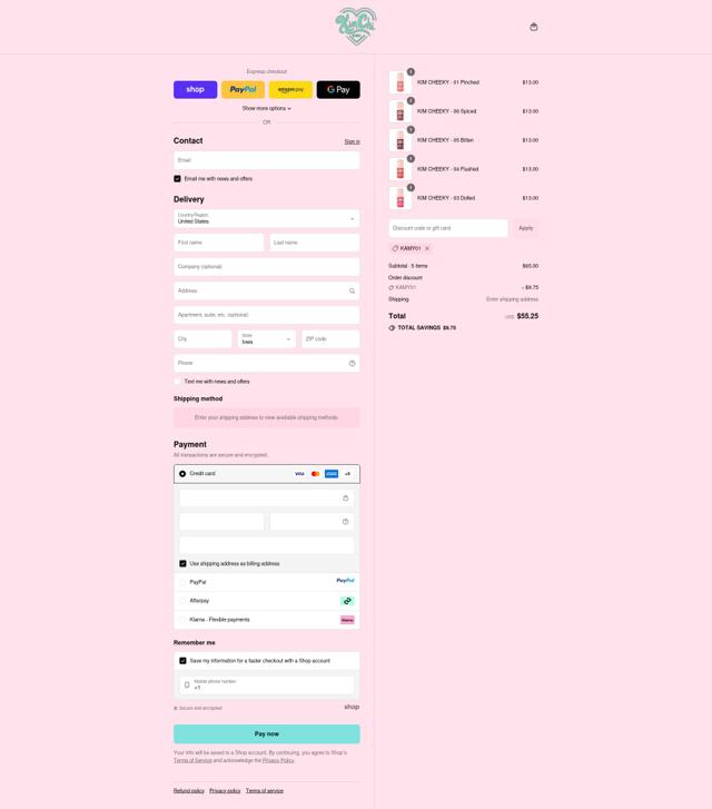 KimChi Chic Beauty checkout page showing KimChi Chic Beauty promo code box | Screenshot taken by SimplyCodes community member on Sep 14, 2025